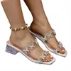 Slippers Hoge Hakken Kristal Luxe Vrouwen Zomer Schoenen Mode 2024 Sandalen Open Teen Slippers Chunky Pumps Slides Femme