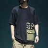 Summer Men's Short Sleeve Letter Printed T-shirt With Cargo Pocket Casual Cotton O-Neck Tops Y2K Streetwear Oversized Tee Shirts 240113