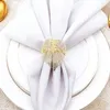 8pcslot Golden leaf napkin ring metal hollow buckle holiday party table top decoration 240112