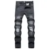 Mäns jeans Big Size 40 42 Europe Fashion Style Men Jenas Denim Pants Printed Stripe Hole Skinny Trousers Slim Black For Man 8832