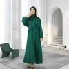 Etnik Giyim Kemerli Kadınlar İçin Katı Abaya İslam Saten Müslüman Elbise Günlük Abayas İç Elbiseler Dubai Mütevazı Mıh