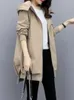 Trenchcoats Frauen Minimalist Windschutz Büro Dame Vintage Koreanische Allgleiches Kleidung Mode Reine Farbe Mit Kapuze Zip-Up S-3XL 240112