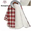 Plus Size 5XL Women Winter Fleece Shirts Colorful Plaid Long Sleeve Ladies Blouse and Hooded Button Cardigan Tops KT74 240112