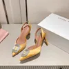 Amina Muaddi Abendschuhe für Damen, Camelia-Seidenschlinge, 90 Absätze, Königsblau, Gelb, Schwarz, Orange, Fuchsia, Weiß, Hellrosa, luxuriöser, hoher Hochzeitsabsatz für Damen mit Box