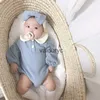 Rompers 2pcs Peter Pan Collar Infant Baby Baby Baby Bodusuits With Hairband Band Bandler Girls Boys Unisex One Piece Soporit Autfit H240508