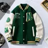 Men's Jackets Men Baseball Jacket Stand Collar Striped Letter Pattern Cardigan Coat With Pockets Thick Long Sleeve For Mid