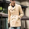 Trench coat masculino de comprimento médio duplo breasted britânico blusão com cinto manga longa formal tamanho grande 3xl