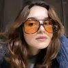 Sunglasses Personality Double Bridges Sun Glasses Female Fashion Pilot Oversized Women Retro Leopard Orange Mirror Eyewear