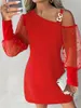 Robes décontractées Feuille élégante de femme perlée épaule unique jupe courte 2024 printemps couleur unie style minimaliste a-pendule mini robe