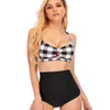 13 Colors Cute Halter Bikini Set Women High/Low Waist Sexy Swimwear Two Pieces Bandage Solid/Plaid Breathable Bathing Suit 240112
