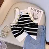 Kvinnors tankar Camis Halter Slim Rands Sticked Vests Women Crop Tops 2023 Summer ärmlösa guldknappar Knitwear Sexig elegant streetwearephemeralew