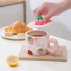 Muggar porslin jordgubbsmönster kaffemugg flicka breakapast mjölk office handgrip vatten kopp kök dricker 400 ml