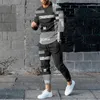 Trainingsanzug 2-teiliges Set für Herren, übergroßer gestreifter Jogginganzug, 3D-Langarm-Sweatshirt, T-Shirt, Hose, Outfit, lässige Streetwear, 240112