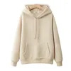 Kvinnors hoodies kvinnor fleece hooded höst vinter koreansk stil fast färg dropphylsa casual all-matchade överdimensionerade dragskontröjor