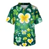 Herr t-skjortor kort ärm V-ringning St. Patrick's Day Print bröstficka Care Top T-shirts Tee Men Clothing