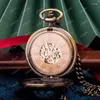 Карманные часы из красного дерева, цвет драгоценного камня, тисненый узор, механические, с прозрачным окном, двойной тип, цифровой циферблат, винтажные часы