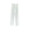 Женские брюки X-длинные, однотонные, белые, черные, прямые брюки, широкие брюки на лето, весну, свободные, с высокой талией, для похудения, высокая леди, 110 см