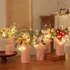 Dekorativa blommor virkade blommor bukett handstickad puff med LED-ljus sträng stickad konstgjord alla hjärtans dag gåva bröllop gäster