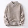 Mens Sweater Winter Top Quality Cashmere Vneck Sweaters Knitted Pullover Men Soft Warm Fashion Solid Color Ching 240113