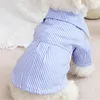 Vestuário para cães roupas para animais de estimação bowknot listrado camisas finas verão azul moda chihuahua listra camisa para cães pequenos roupas atacado