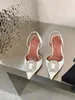 Туфли Amina Muaddi Camelia, стразы, пряжка с кристаллами, высокие каблуки, 2024, шелковые атласные сандалии с острым носком и бантом, сексуальный женский дизайн