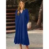 Sexy V-Neck Women's Solid Lace Up Long Sleeve Pullover Fashion Autumn/Winter Pocket Plus Size Loose fitting Dress S-5XL 240113