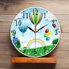 Horloges murales Ballons à air Dessin animé Design Horloge pour chambre d'enfants Silencieux Non Ticking Imprimer Montre Printemps Paysage Pépinière Art Décor