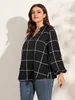 Finjani Plusサイズの女性用Tシャツチェッカー長袖のシャツHARAJUKU APPAREL VNECKファッションストリートドレスガール240112