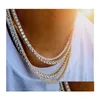 Hip Hop Bling Chains Jewelry Mens Women Diamond Iced Out Tennis Chain Necklace Fashion M 4Mm Sier Gold Necklaces Drop Delivery Otugc