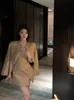 Gold Tweed 2 Stück Anzug Jacke für Frauen Herbst Winter Luxus Designer Elegante Wollmantel Strap Mini Kleid Koreanische Mode 240112