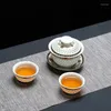 Service à thé en céramique Gaiwan en porcelaine bleue et blanche, comprenant 1 théière et 2 tasses, bouilloire créative pour bureau