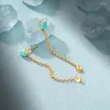 Studörhängen Aide 925 Sterling Silver Piercing Turquoise for Women 40cm Chain Tassel Earring Wedding Smycken Pendientes