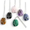 Hänge halsband Tree of Life Crystals Halsband Vattendropp Sten kvartstråd Wrap Natural Sweater Chain Lucky Jewelry Gift