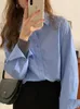 Kadın bluzları cokal bahar gündelik düz renkli uzun kollu kahve bayanlar gömlek ofis düğmesi Güney Kore gevşek iş kıyafetleri