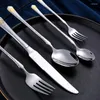 Geschirr-Sets, 6-teiliges Set, westlicher Stil, Messer, Gabel und Löffel, Tischlicht, luxuriös, gehämmertes Muster, Besteck, Steak, Kaffee, Eis