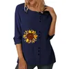 Camicette da donna Moda Dente di leone Stampa Girocollo in cotone Manica lunga Top Donna Primavera Autunno Elegante Camicie casual allentate da donna