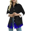 Kvinnors blusar Spring Flame Print Long Shirt Blue Women Fashion Button Sleeve Shirts For 2024 Casual 3D Tops