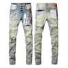 Designer di marca di lusso da uomo Jeans viola Pantaloni con foro in denim Pantaloni ricamati Taglia USA 28-40