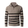 メンズセーター高品質のセーターフロントジップカジュアルストライププルオーバー秋の冬のスウェットシャツプルホムトップ
