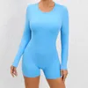 Ensembles actifs Combinaison à manches longues pour femmes sans rembourrage Salopette de fitness 2024 Lycra Ensemble de gymnastique Vêtements de sport Vêtements de yoga Bleu Blanc Noir