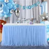 14FT8FT Blue Pink Tulle Table Skirt Baby Shower LED Tablecloth for Rectangle Tables Birthday Party Cake Sweet Decorations 240112