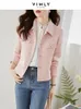 VIMLY chaqueta recortada de Tweed con textura rosa para mujer, abrigo corto de otoño e invierno con solapa, prendas de vestir exteriores de manga larga, ropa femenina V7669 240112