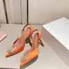 Amina Muaddi Abendschuhe für Damen, Camelia-Seidenschlinge, 90 Absätze, Königsblau, Gelb, Schwarz, Orange, Fuchsia, Weiß, Hellrosa, luxuriöser, hoher Hochzeitsabsatz für Damen mit Box