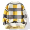 Höst- och vinter tjock tröja Mensar Rund Neck Pullover Youth Warm Stripes 240113