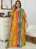 Women's Swimwear 2024 Stripe Print Women Fashion Kaftan Cozy Orange Elegant Dress Vacation Boho Swimsuit Cover-ups House Robe Caftan Outfit