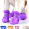 Vêtements de chien 4pcs / Set Chaussures imperméables pour animaux de compagnie Portable Chat Bottes de pluie en caoutchouc souple Petits jours de pluie Zapatos Drop Livraison Dhlnk