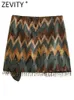 Zevity mulheres vintage impressão geométrica atada mini sarong saia faldas mujer feminino miçangas borla casual zíper vestidos qun1436 240112