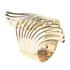 Charm Bracelets Women Luxury Gold Plated Big Wide Bangle Mesh Angel Wing Open