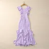 2024 Spring Pure Color Panel Dress Purple Sleeveless V-Neck Long Maxi Casual Dresses A3J101744