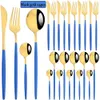 24 pezzi Set di stoviglie Cucchiaio in acciaio inox Forchetta Cucchiaio Coltello Forchetta vintage Set di posate in oro blu Cucina Sala da tavola Stoviglie in acciaio 240113